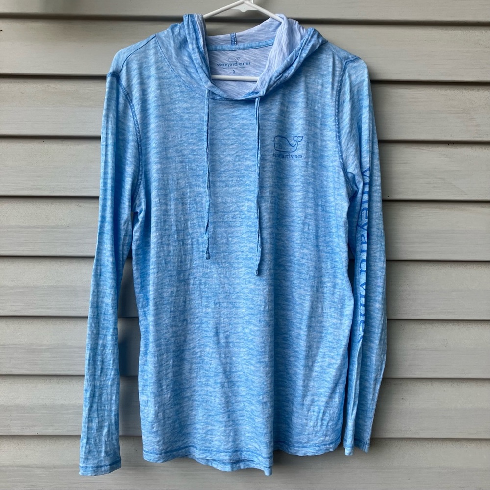 Vineyard Vines Long-Sleeve Slub Whale Hoodie Tee Small Light Blue VGUC
